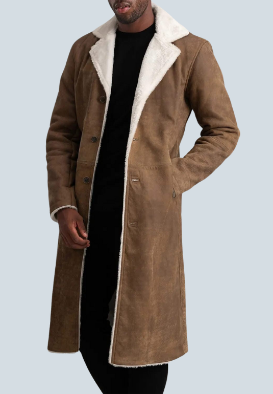 Kolby Distressed Brown  Shearling Long Coat
